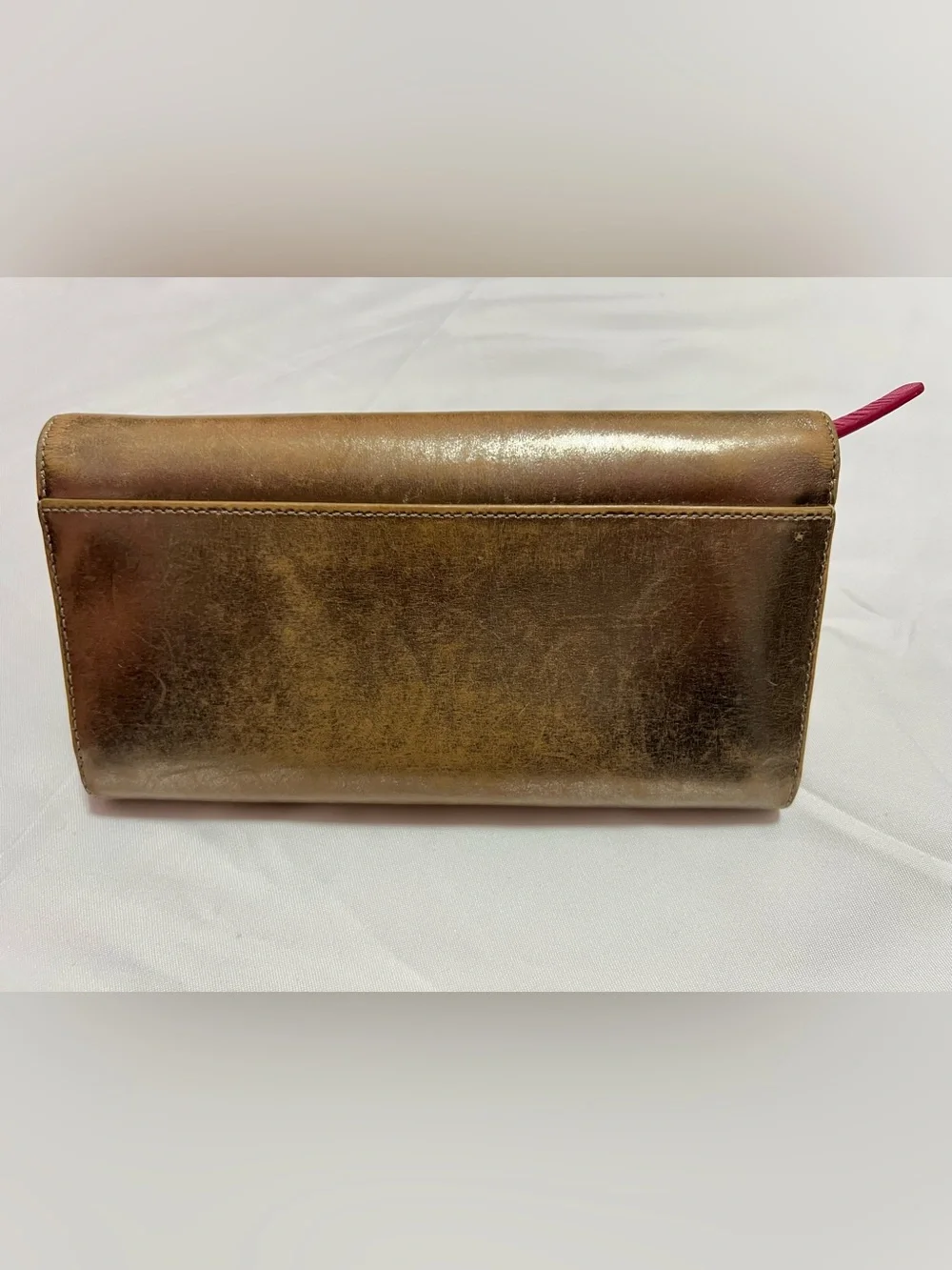Vintage Kate Spade New York metallic gold & hot pink leather wallet